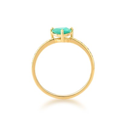 Anel em Ouro Amarelo com Esmeralda Trilion e Diamantes