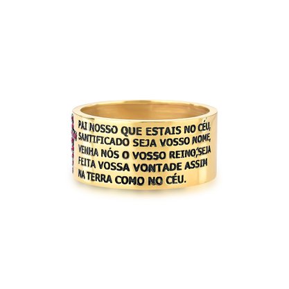 Anel em Ouro Amarelo Pai nosso com Rubis