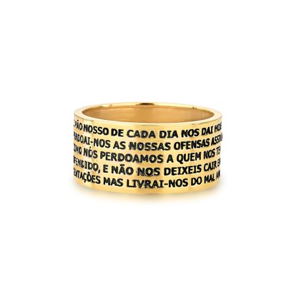 Anel em Ouro Amarelo Pai nosso com Rubis