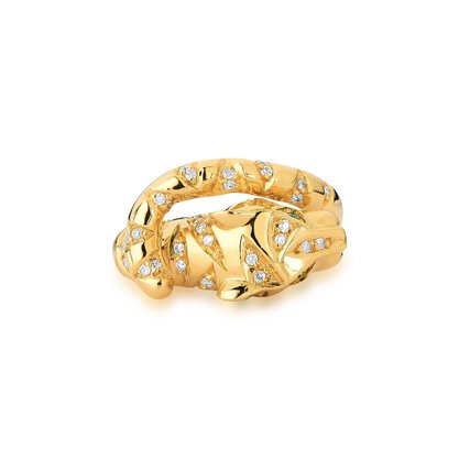 Anel em Ouro Amarelo Pantera com Esmeraldas e Diamantes