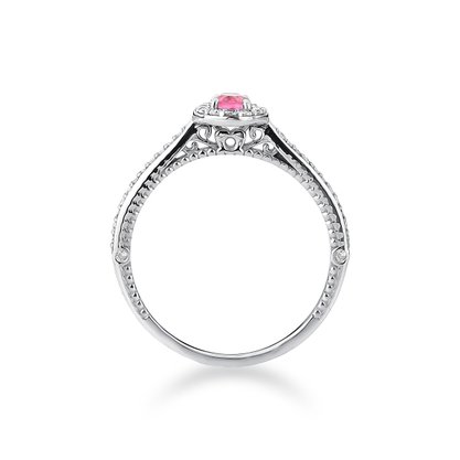 Anel Solitário em Ouro Branco com Turmalina Rosa e Diamantes