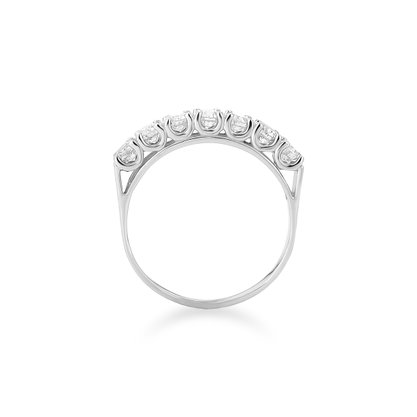 Meia Aliança em Ouro Branco com Diamantes