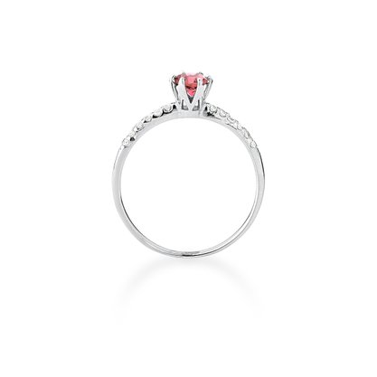 Solitário ouro branco com turmalina rosa e diamantes