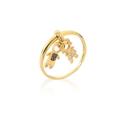 Anel Lanzara Casal de Filhos em Ouro Amarelo com Diamantes