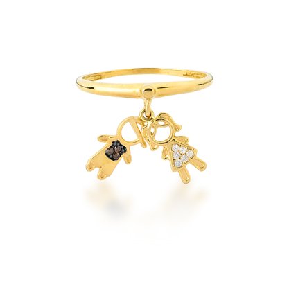 Anel Lanzara Casal de Filhos em Ouro Amarelo com Diamantes