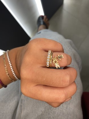 Anel Lanzara Casal de Filhos em Ouro Amarelo com Diamantes