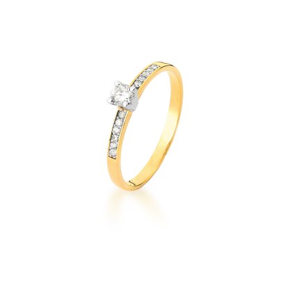 Solitário ouro amarelo com diamantes