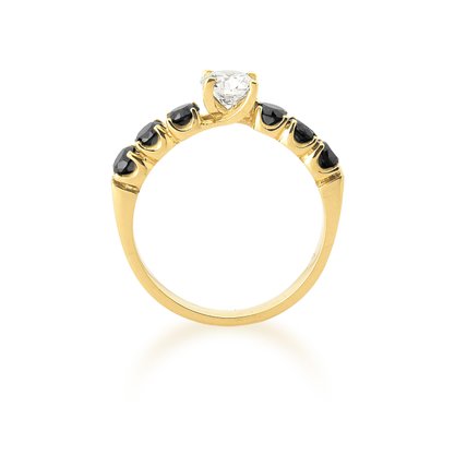 Anel Lanzara em Ouro Amarelo com Diamante e Diamantes Negros