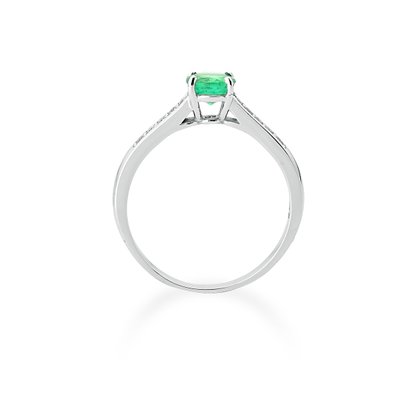 Solitário Lanzara ouro branco com esmeralda e diamantes