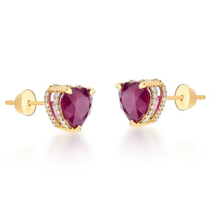 Brinco Coração Lanzara em Ouro Amarelo com Rubis e Diamantes