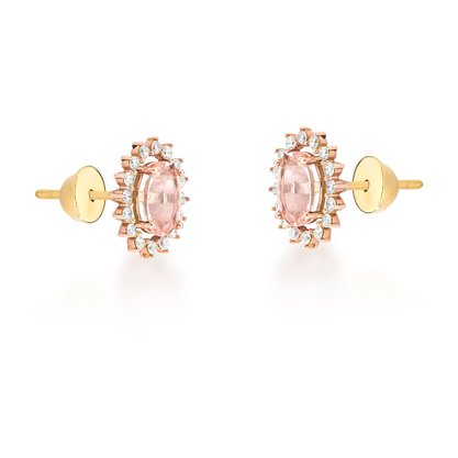 Brinco Lanzara em Ouro Rose com Morganitas e Diamantes