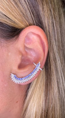 Brinco Ear Cuff de Asa Lanzara em Ouro Branco com Diamantes e Tanzanitas