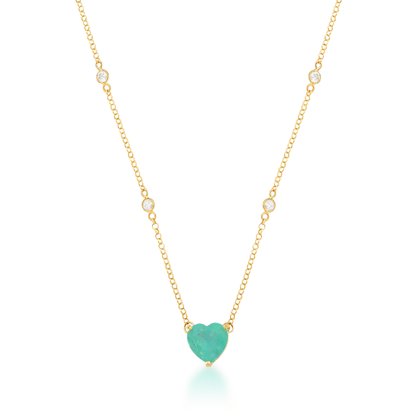 Colar Coração Lanzara em Ouro Amarelo com Esmeralda e Diamantes