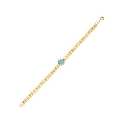 Pulseira Groumet em Ouro Amarelo com Esmeralda Oval e Diamantes