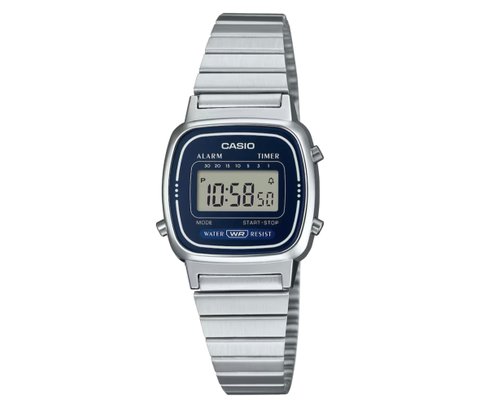 REL. CASIO VINTAGE DIGITAL PRATA COM VISOR AZUL ESCURO