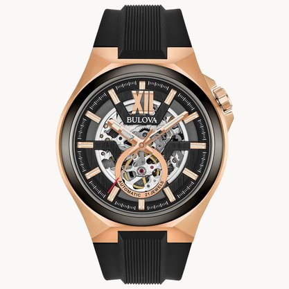 RELOGIO BULOVA CLASSIC MAQUINA ROSE E PULS BORRA PRETO