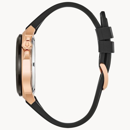 Relógio Bulova classic rose e pulseira borracha preto 98A177