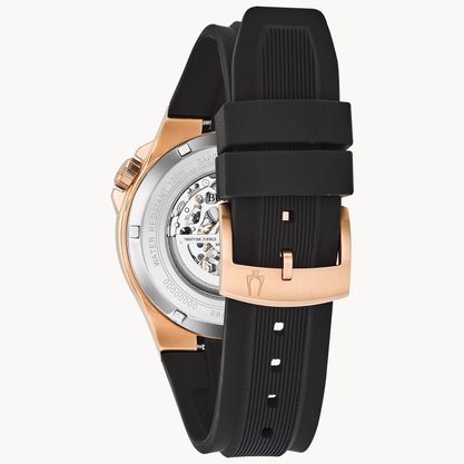 Relógio Bulova classic rose e pulseira borracha preto 98A177