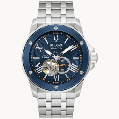 RELOGIO BULOVA MARINE STAR AUTOMATICO PRATA E AZUL