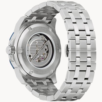 Relógio Bulova Automático Masculino Azul Marine Aço Prata 98A302N