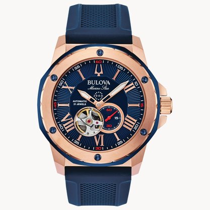 RELOGIO BULOVA MARINE STAR AUTOMATICO ROSE COM AZUL/VERMELHO