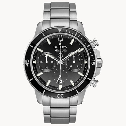 RELOGIO BULOVA MARINE STAR PRATA AMOST PRETO