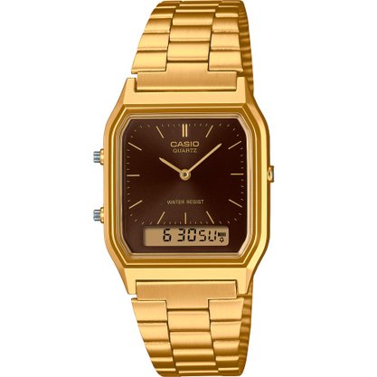 RELOGIO CASIO VINTAGE DOURADO MOSTRADOR MARROM