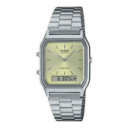 RELOGIO CASIO VINTAGE PRATA MOSTRADOR VERDE