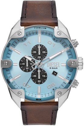 Relógio Diesel Spiked Masculino Couro Marrom e Prateado e Azul - DZ4606B1 A2NX