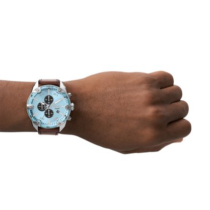 Relógio Diesel Spiked Masculino Couro Marrom e Prateado e Azul - DZ4606B1 A2NX