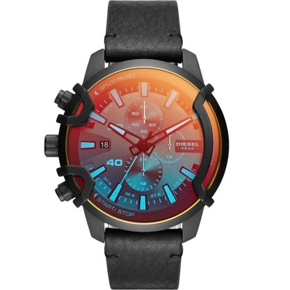 RELOGIO DIESEL CX CHUMBO MOSTR. LARANJA PULS COURO PRETA