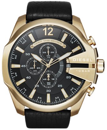 Relógio DIESEL masculino cronógrafo Couro Preto e Dourado dourado DZ4344B1 P2PX