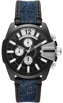 Relógio Diesel Cronógrafo Masculino Couro Preto e Jeans - DZ4568B1 P2PDC
