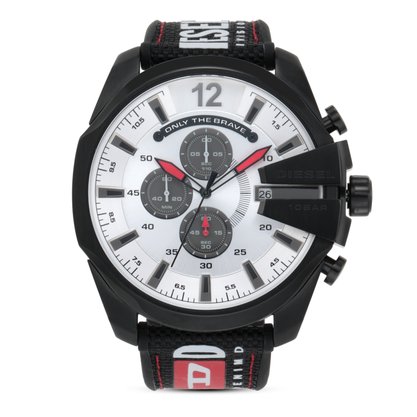 Relógio Diesel Cronógrafo Mega Chief  Silicone e Nylon Preto e Branco - DZ4512B1 S2QX