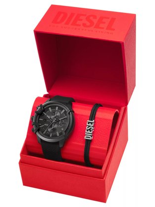Kit Relógio Diesel Griffed Em Silicone E Pulseira De Nylon DZ4650B1