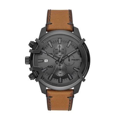 RELOGIO DIESEL GRIFFED GRAFITE COM COURO MARROM