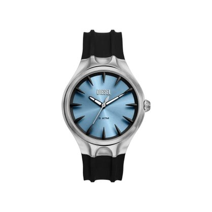 RELOGIO DIESEL PRATA E PRETO COM AZUL