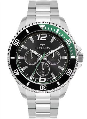 RELOGIO TECHNOS AÇO PRATA MOST PRETO E VERDE