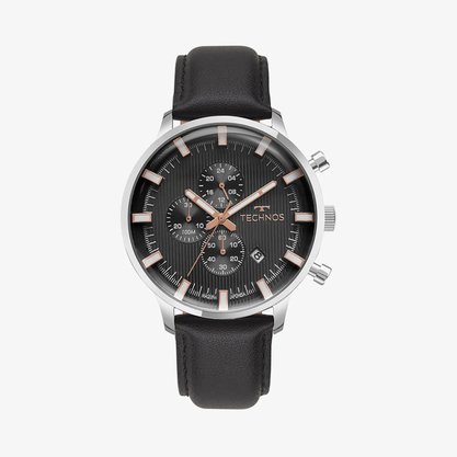 RELOGIO TECHNOS GRANDTECH PRATA COURO PRETO
