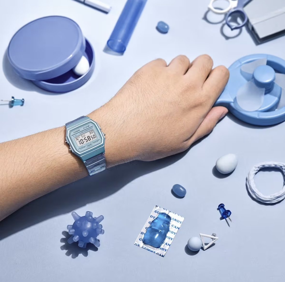 Relógio Casio Vintage Transparente Azul F-91WS-2DF-SC