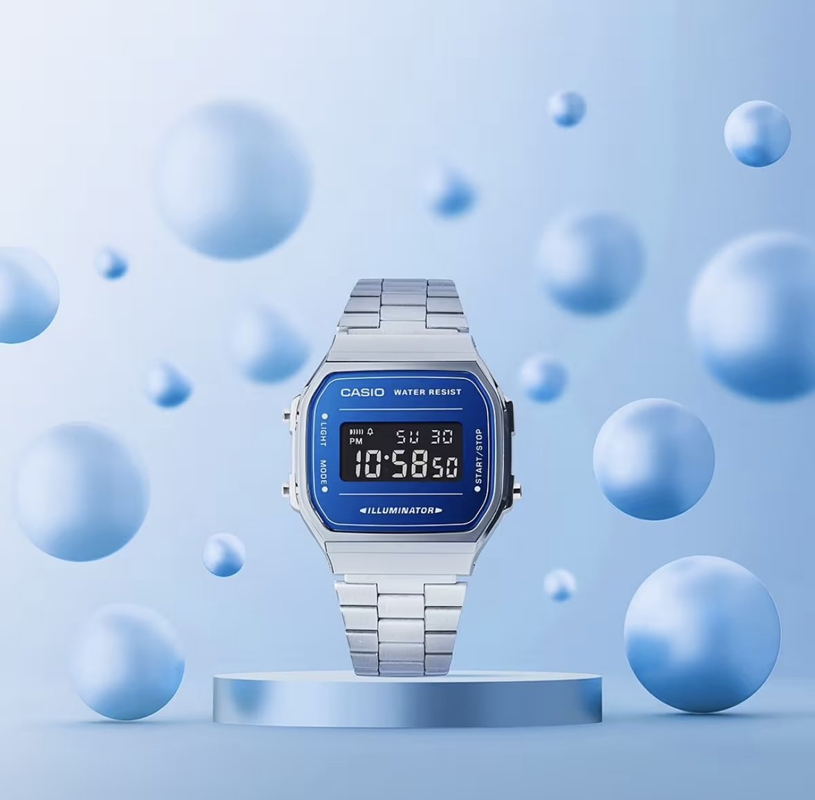 Relógio Casio Vintage Prata e Azul A168WEM-2BDF