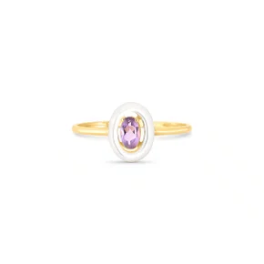 Anel em ouro amarelo com Madre Pérola Oval e Ametista Oval