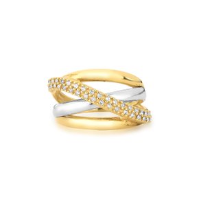 Anel em Ouro Amarelo e Branco Entrelaçado com Diamante