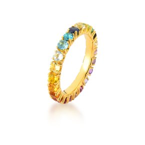 Aliança Inteira Lanzara em Ouro Amarelo com Esmeralda, Rubi, Turmalina e Pedras Brasileiras.