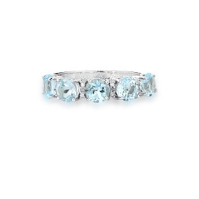 Meia Aliança em Ouro Branco com Topázios Azuis e Diamantes