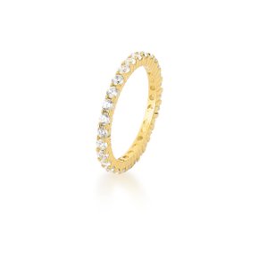 Aliança Inteira Lanzara em Ouro Amarelo com Zircônias