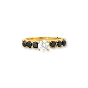 Anel Lanzara em Ouro Amarelo com Diamante e Diamantes Negros