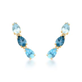 Brinco em Ouro Amarelo com Topázios London/Sky Gota e Diamantes