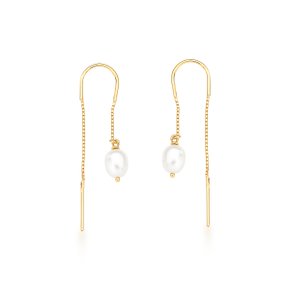 Brinco Pérola com Franja em Ouro Amarelo