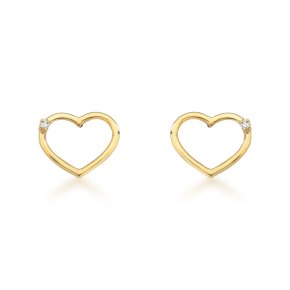 Brinco Coração em Ouro Amarelo com Diamantes